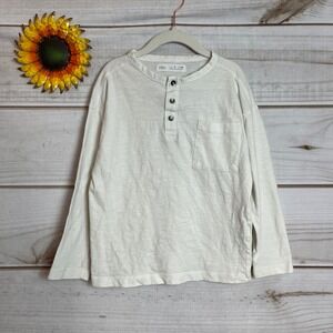 Zara Boys Size 6 Long Sleeve Henley Shirt Cream Cotton Blend Casual Top